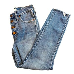 Madewell 10" High Rise Skinny Jeans Medium Denim Frayed Ankle Hem Size 27